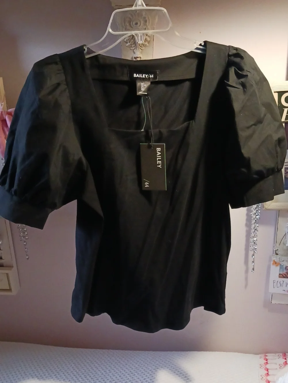 Gorgeous! Bailey/44 Black Puff-Sleeve Square Neck Top L